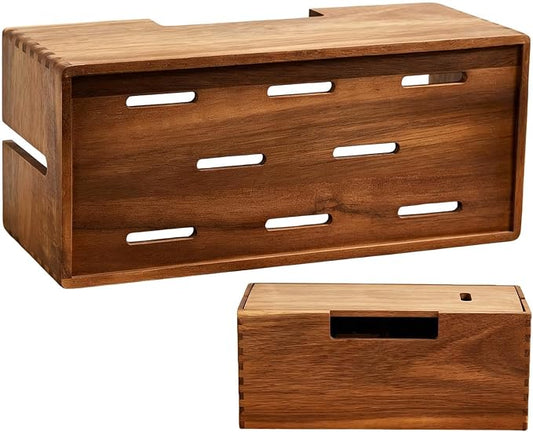 Cord Management Box - Solid Timber Structure, Extension Lead Hideaway Case, Tangles Free Cable Tidying Station, Minimalists Decorative Safety Shell | Desk Tool for Professionals & Students