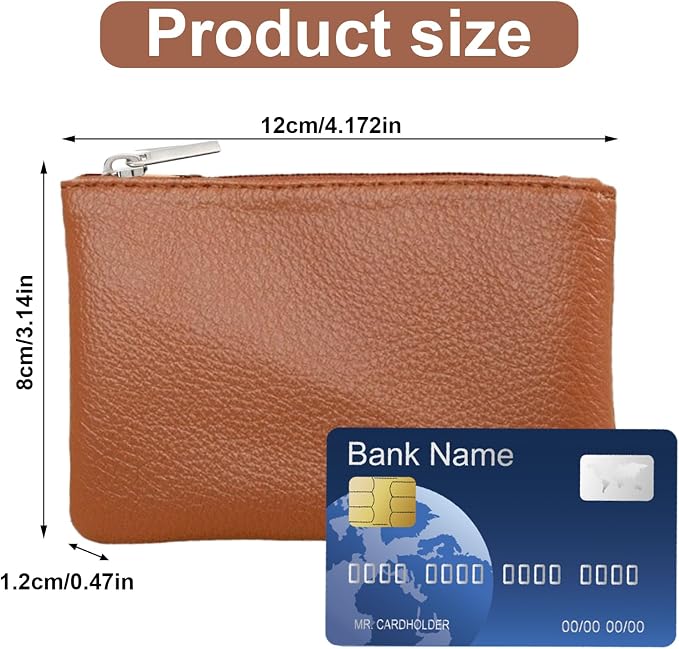 2 Pack Leather Zipper Coin Purse, Portable PU Leather Coin Purse,Mini Coin Pocket Pouch Change Holder, Coin Pouch with Zipper for Men Women Headset Credit Card ID Key Lipstick (Black&Brown)