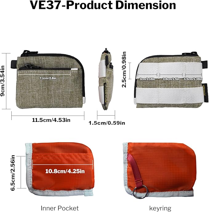 VIPERADE VE37 Mini EDC Pouch – Coin Purse for Men, Slim Zipper Wallet, EDC Gear Organizer, MOLLE Webbing Designed for VAB2 Clip-On Belt/Backpack Attachment, Everyday Carry Tactical Bag