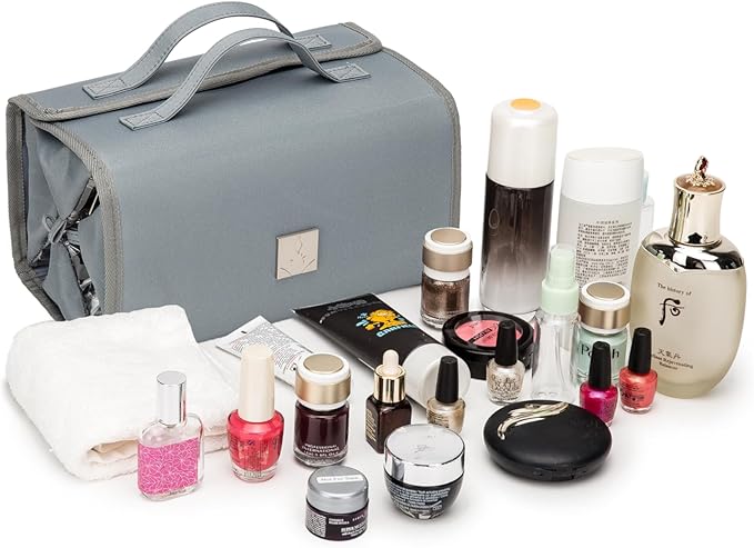 ROYALFAIR Roll Up Makeup Bag, Travel Toiletry Bag for Women with 4 Clear TSA Approved Pouches, Hanging Travel Organizer, Folding Cosmetic Bag for Men and Women