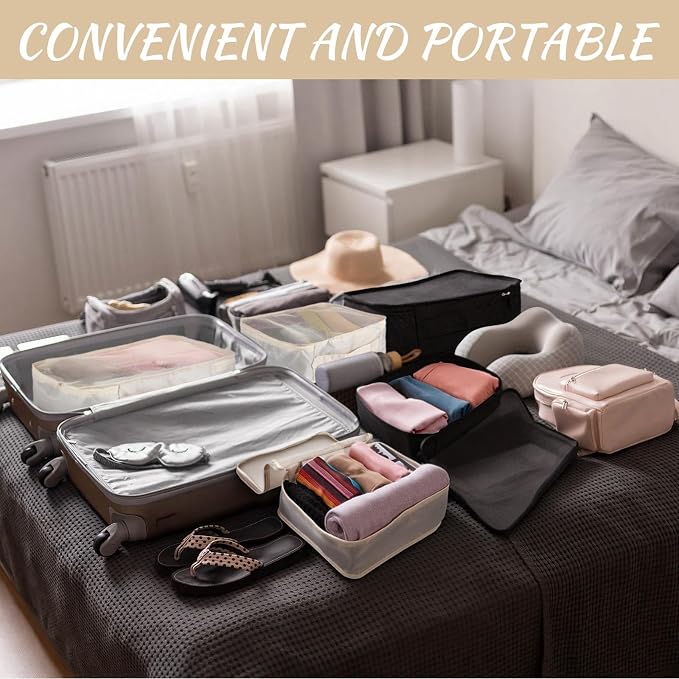 Silkfly 12 Pcs Packing Cubes for Suitcase Travel Luggage Bags Bulk Mesh Organizer Set for Hiking Camping, XL, L, M Size(Beige, Black)