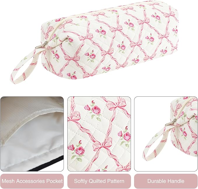Stratalife Quilted Hair Tools Travel Bag with Polishing Cloth Compatible with Dyson Airwrap Shark Flex Style, Portable Bow Toiletry Bag Hair Dryer Curling Iron Carrying Case Travel Essentials White
