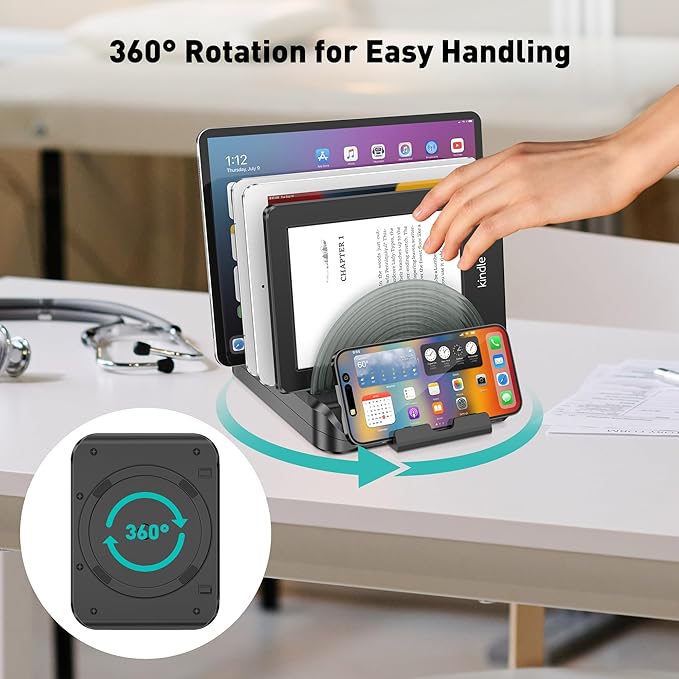 Vertical Laptop Stand Holder & Desk Organizer Rack - Adjustable Dock for MacBook, iPad, Phone (6-in-1 Multi Device Storage System with 360° Rotation)