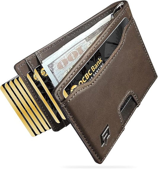 Slim Minimalist Wallet for Men- Money Clip Wallet | Bifold Men Wallets | RFID Blocking Wallet | Genuine Leather Wallets for Men | 12 Card Holder Mens Wallet | Mens Front Pocket wallet