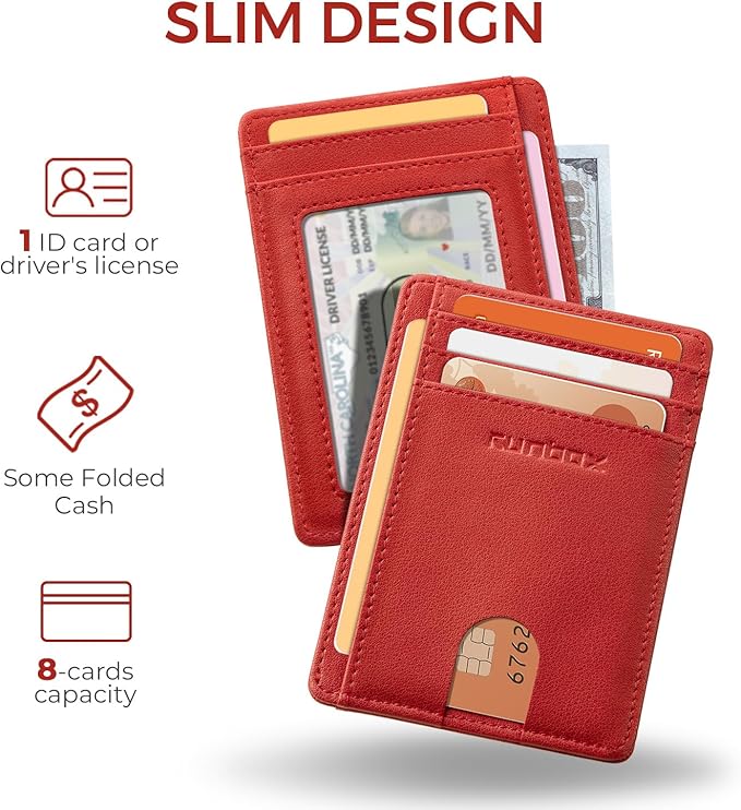RUNBOX Slim ID Cases Minimalist Front Pocket RFID Blocking Leather Wallets for Men and Women Card Holder Wallets Gifts for men