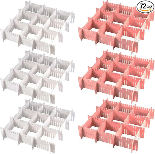 MUKCHAP 72-Piece DIY Grid Drawer Organizer - 12.6 Inch Adjustable Drawer Dividers for Sock, Underwear, Scarf - 36 White, 36 Pink