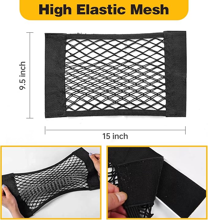 Universal Mesh Cargo Net for Car Trunk Storage, Small Elastic Automotive Cargo Net Pocket Wall Sticker Organizer for SUV RV Bag Storage, Secure Trunk Cargo Nets with Tape Stickers, 15" x 9.5"