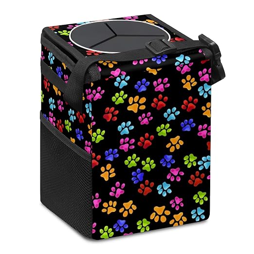 Paws Cat and Dog Print Car Trash Can with Lid Collapsible Reusable Waterproof Car Garage Bag,Automotive Garbage Can,Car Accessories Interior Car Organizer
