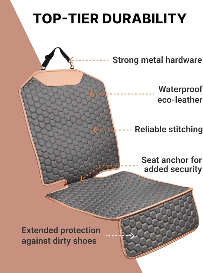 Owleys Premium Leather Car Seat Protector for Child Car Seat Cover from Dirt Scratches - Infant Car Seat Protector for Back Seat/Front Booster Seat Protector Under Baby Car Seat Waterproof 1pc Hexy