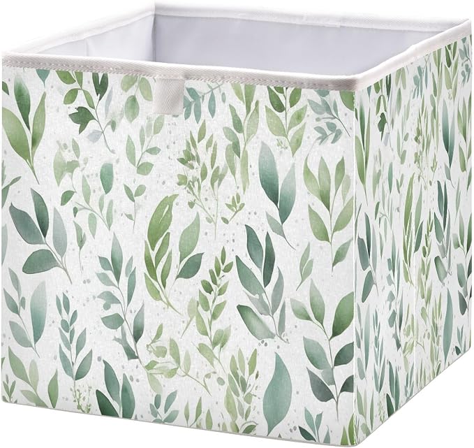 Sage Green Storage Baskets, 15.75x10.63x6.96 inch Foldable Decorative Fabric Storage Bins, Closet Organizer for Shelves, Clothes, Books & Bedroom Organization