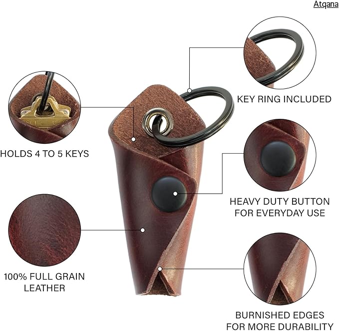 Leather Key Wrap Cover (Premium Leather) - Key Organizer | Motorcycle Keychain Wrap (Extra Dark Brown)