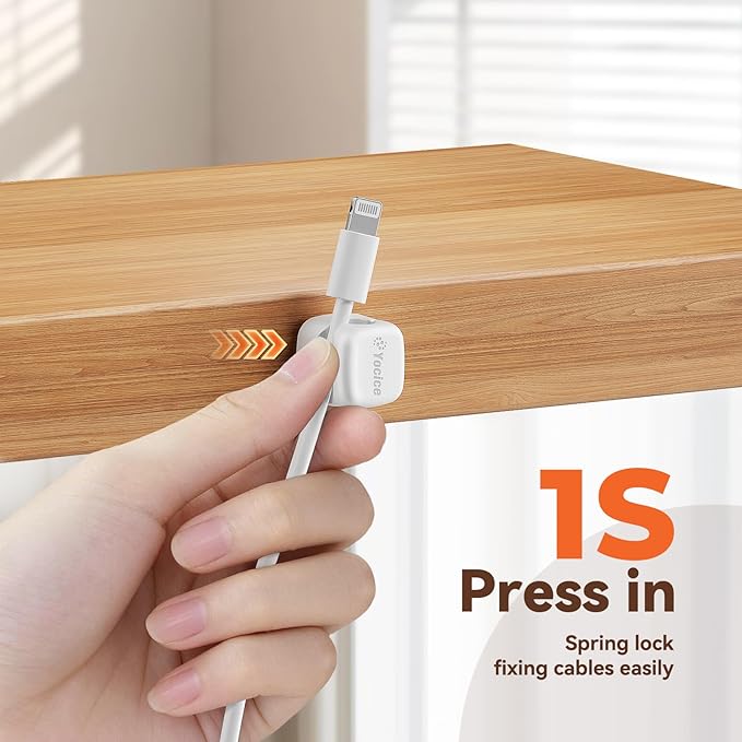 12Pack Rotatable Cord Organizer,Spring Cable Clips Desk Cable Management Cord Holder Adhesive Phone Charger Cord Clips for Home Office Car Wall Nightstand Accessories, White