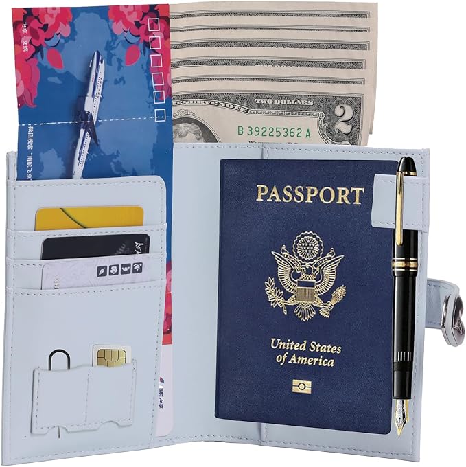 YOXIER Passport-Holder-for-Travel-Women-Men Light blue，lLarge capacity Passports Holders TravelCover Wallet Passport with Pen Holder