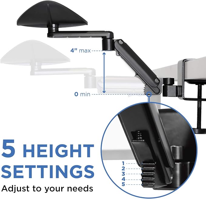 Mount-It! Adjustable Arm Rest for Desk, Ergonomic Elbow & Forearm Support, Height Adjustable Full Motion Rotating Desk Arm with Clamp-On Base for Computer & Keyboard Use, Steel Construction (MI-7145)