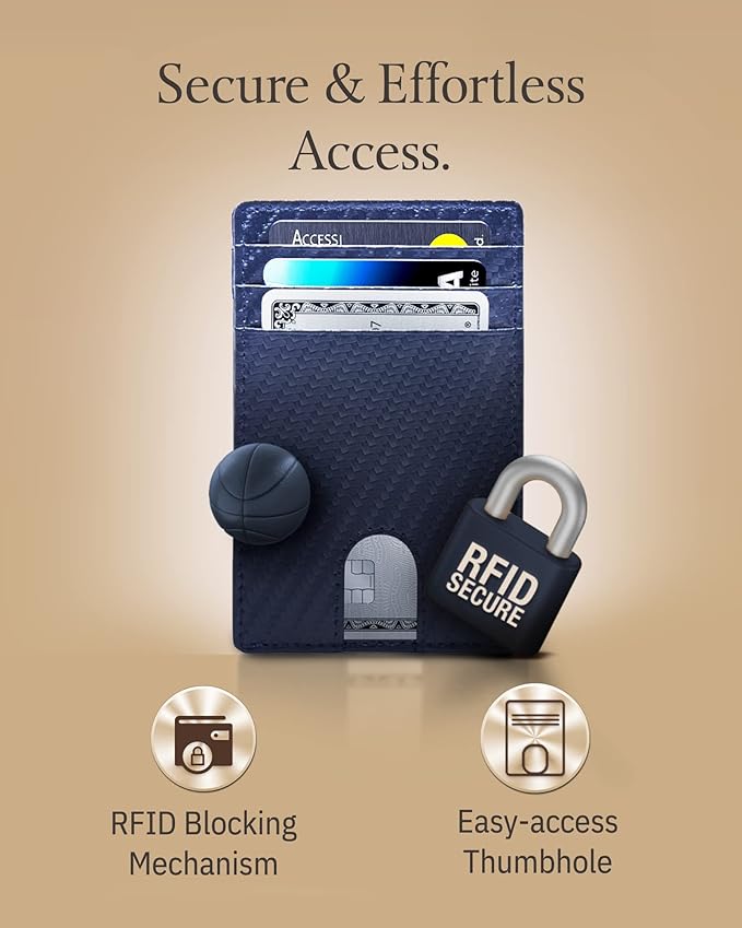 Access Denied REAL LEATHER Slim Minimalist Mens Wallet - Thin Front Pocket RFID Credit Card Holder Wallets For Men Holiday Gifts For Him