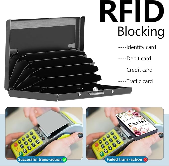 Credit Card Holder Philippians 4-13 Design Mini RFID Blocking Aluminum Wallet Slim Metal Hard Cover Shell Travel Wallet ID Cases Small Credit Cards Case Business Cards for Women Men Girls