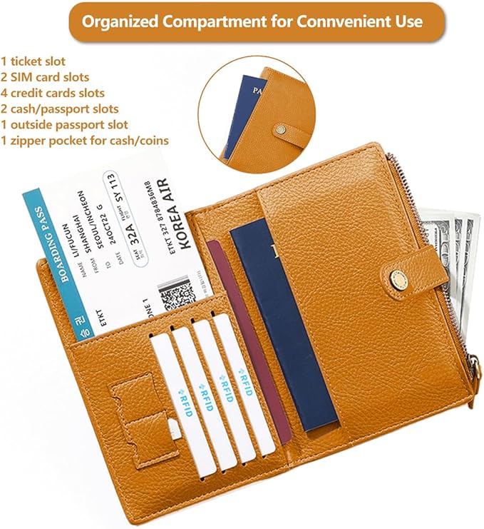 Slim RFID Blocking Passport Holder Wallet,PU Leather Travel Card Organizer,Lightweight Passport Case for Women Men (Yellow)