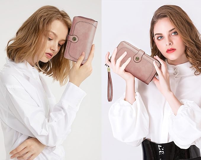 TFKGS Wallet for Women RFID Blocking Leather Large Capacity Card Holder Ladies Phone Clutch Travel Long Purse Wristlet | RFID Blocking, Leather, Large Capacity, Ladies, Travel