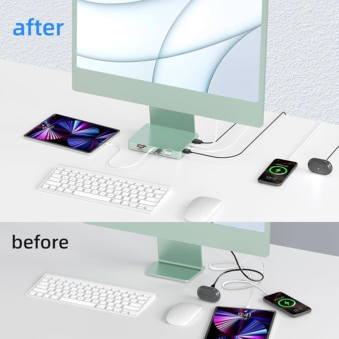 USB C Hub for iMac 24 inch 2021/2023/2024, 8 in 1 iMac USB Hub with M.2 SSD Expansion (SSD Not Included)，with USB A/C 3.2 10Gbps, SD/TF, HDMI iMacM1 M3 M4 Dock Accessories