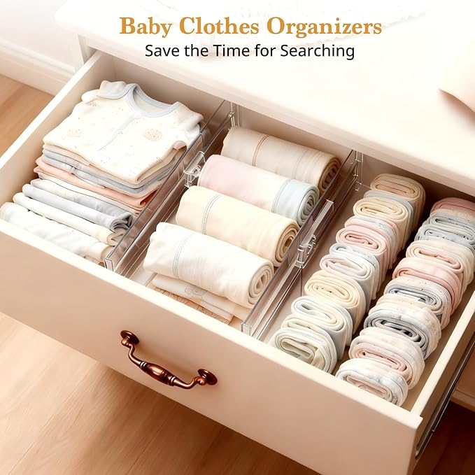 6 Pack Drawer Dividers for Clothes, 4" High 10.6"-16.9" Adjustable Drawer Dividers Expandable Dresser Drawer Organizer, Clear Drawer Separators for Clothes, Underwear, Cosmetic, Kitchen Utensils