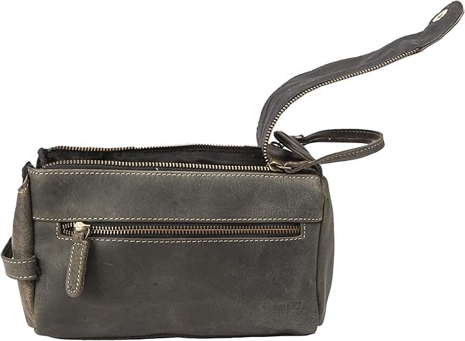 KomalC Premium Buffalo Leather Toiletry Bag for Men & Women With Water resistant Lining, Grooming Travel Pouch, Unisex Wash Bag for Toiletries, Gifts for Men and Women