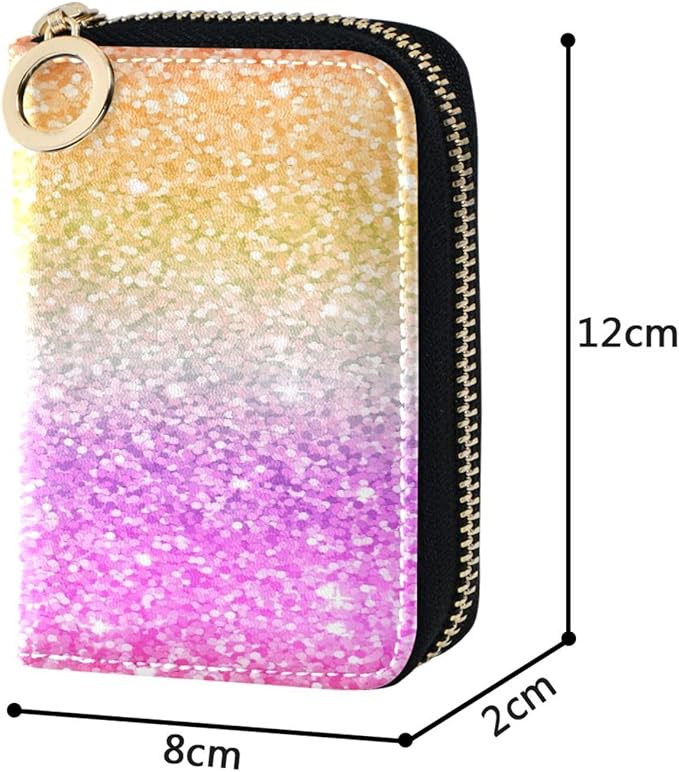 Glitter RFID Credit Card Holder Wallets Accordion for Women Leather Zipper Card Case Accordion Wallet for Ladies Girls