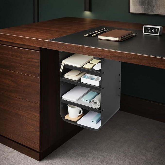 Under Desk Storage, Under Desk Shelf, 4-Tier Adjustable Storage Shelf with Sturdy Metal Frame, Space Saving Open Organizer for Home Office, Study Room, Living Room