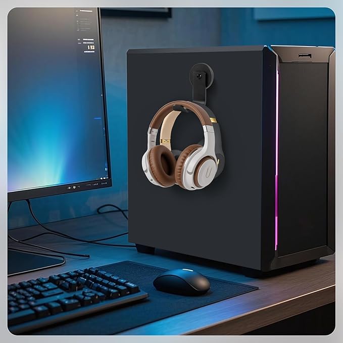 Magnetic Headphone Holder, Aluminum Headset Hooks, Headphone Hanger for Desk & Table, Headphone Mount Stand with Rubber Pad, Compatible with All Computer/Gaming Headsets (Black)