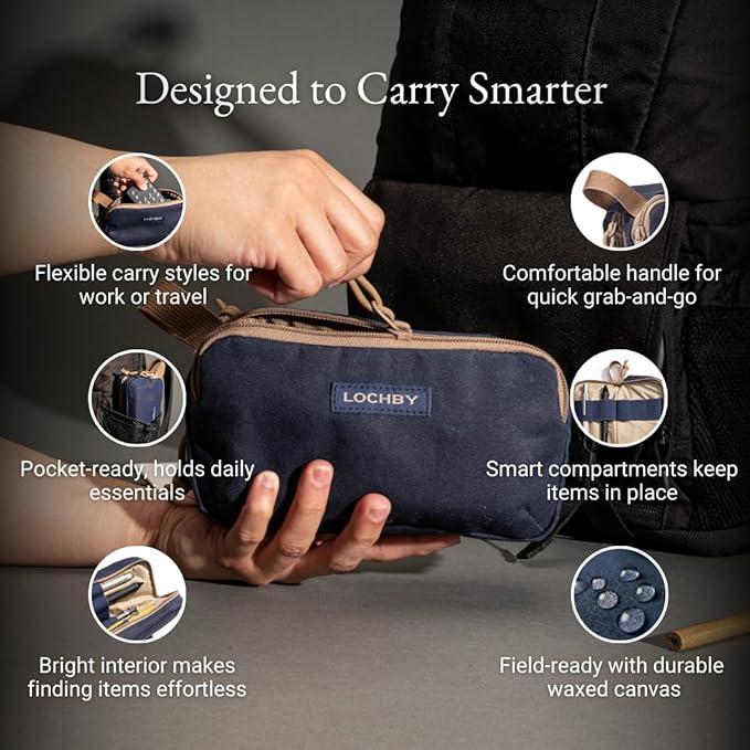 LOCHBY® Venture Pouch | Multipurpose Tactical Tool Bag | Water Resistant Waxed Canvas | Dual-Sided Zipper Pouch | for Motorcycle, Bike, EDC, Pen, Pencil, Art, Tech & Travel
