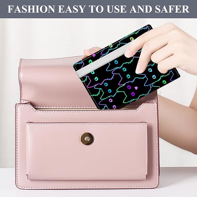 Passport Holder for Travel Essentials, RFID Premium Leather Passport Wallet Cover Case for Travel Must Haves Accessories, Passport Book Holders for Women Men Cute Black Cats