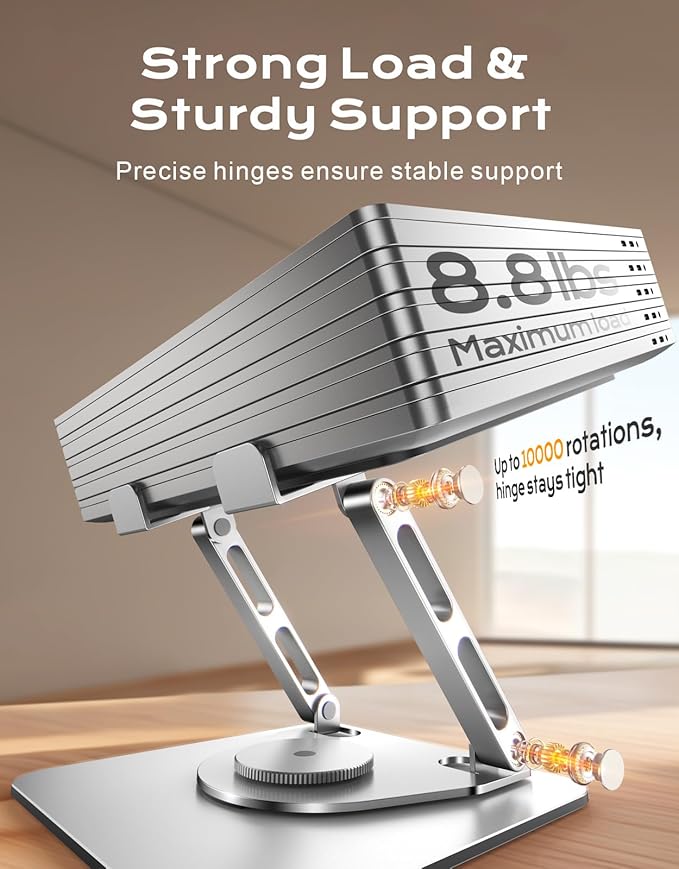 360° Rotatable Laptop Stand for Desk Adjustable Height, Ergonomic Laptop Riser Holder with Dual-bar Support, Portable Computer Notebook Stand for MacBook Air Pro, Dell XPS, HP (10-16")