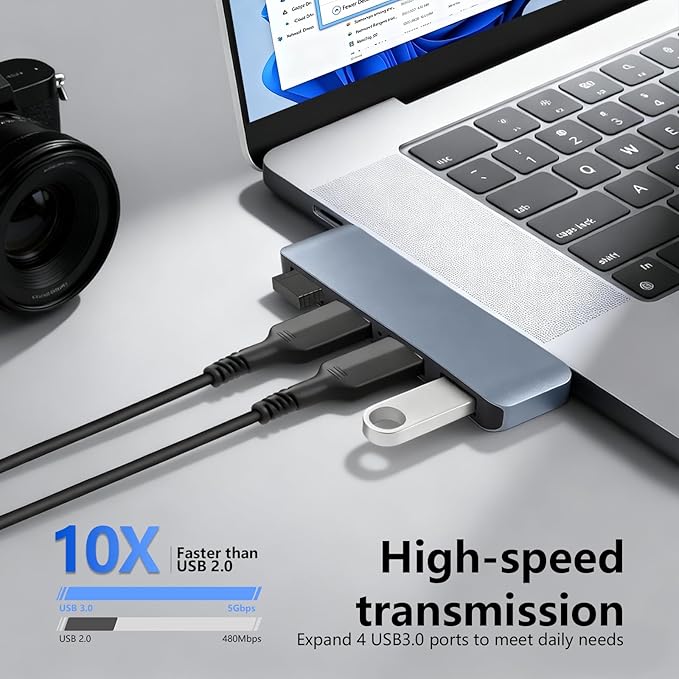 USB 3.0 Hub | Premium USB hub for Laptops Cable-Free Plug-and-Play Design, USB Splitter Seamlessly Integrated with Your Device Wide Compatibility with Laptops, Desktops and Most USB-Enabled Devices