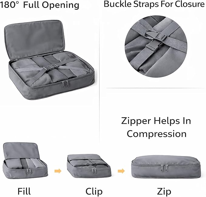 7 Set Packing Cubes For Travel | Luggage Organizer Bags With Shoe, Laundry Bag, Accessory Pouch And Lingerie Bag | Durable And Space Saving Suitcase Organizer For Travel Essentials | Grey