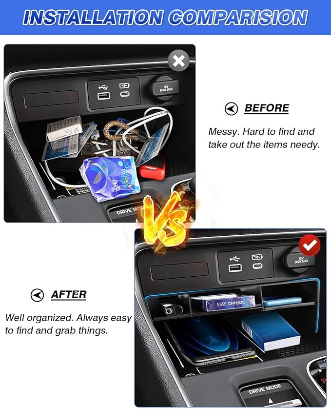 Karltys Center Console Organizer Tray for Honda CR-V 2023 2024 2025 2026 CRV Accessories Car Middle Console Organizer Storage Box Insert Tray with Non-Slip Black Silicone Mat
