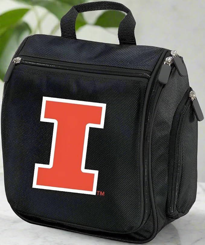 Broad Bay Official Illinois Fighting Illini Hanging Toiletry Bag | 1680D Ballistic Polyester, Clear Pockets, Side Zip Storage, Bathroom Organizer, Grooming, Shaving, Cosmetics, Alumni Gift
