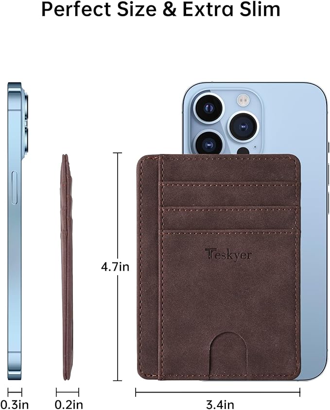 Teskyer Slim Wallet for Men, Minimalist Front Pocket RFID Blocking Leather Wallet Credit Card Holder for Men & Women