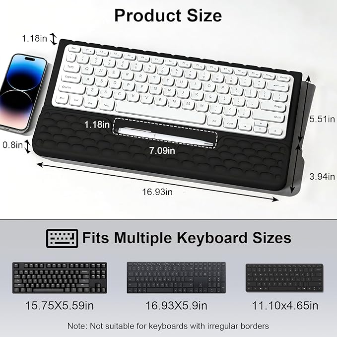 Keyboard Stand with Wrist Rest, Computer Keyboard Pad with Wrist Support, Ergonomic Keyboard Riser Holder Lift Tray, Soft Memory Foam Desk Wrist Pad for Office, Home, School - Black
