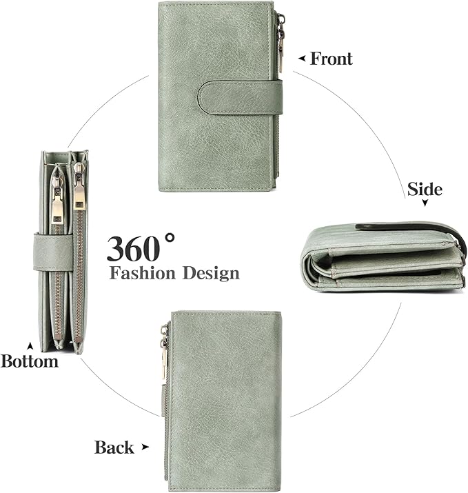 GOIACII Womens Wallets RFID Blocking Leather Trifold Clutch Wallet Credit Card Holder Ladies Purse 3 ID Windows