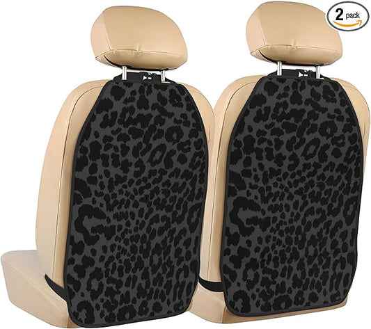 2 PCS Black Leopard Print Car Backseat Organizer,Waterproof Oxford Kick Mats Back Seat Protector with 3 Storage Pockets,Car Back Seat Organizer for Kicking Feet Pet Scratch
