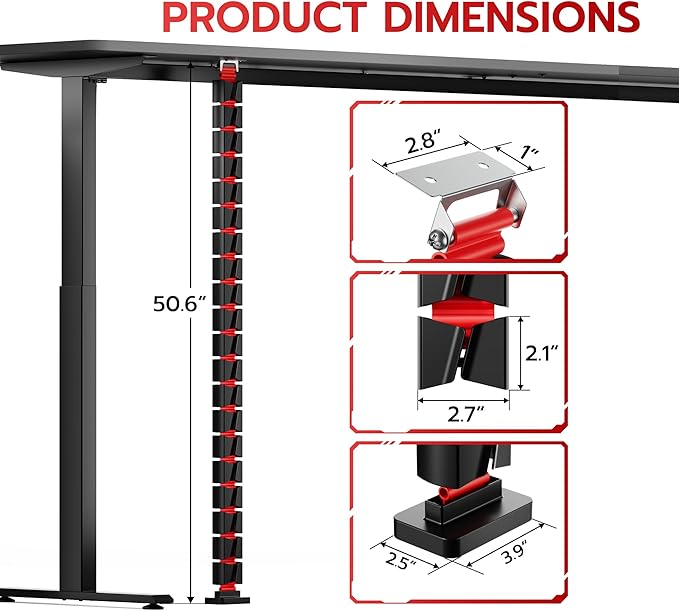 ARES WING Under Desk Cable Management Spine, Screw On Vertebrae Cable Management for Standing Desk, Length Adjustable Cord Organizer with 20 Modular Vertebrae for Office and Gaming Desks, Red