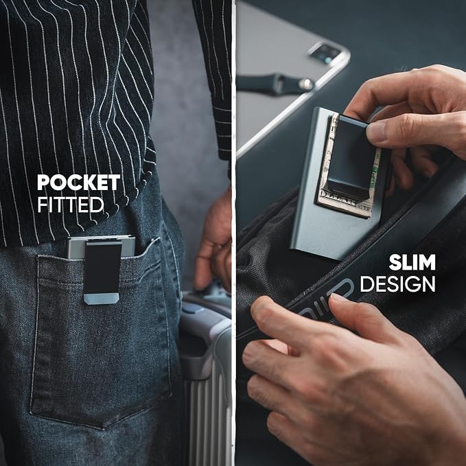 VULKIT Minimalist Wallet with Money Clip RFID Protection Pop Up Card Holder Slim Wallet Credit Card Holder Metal Wallet, Space Grey