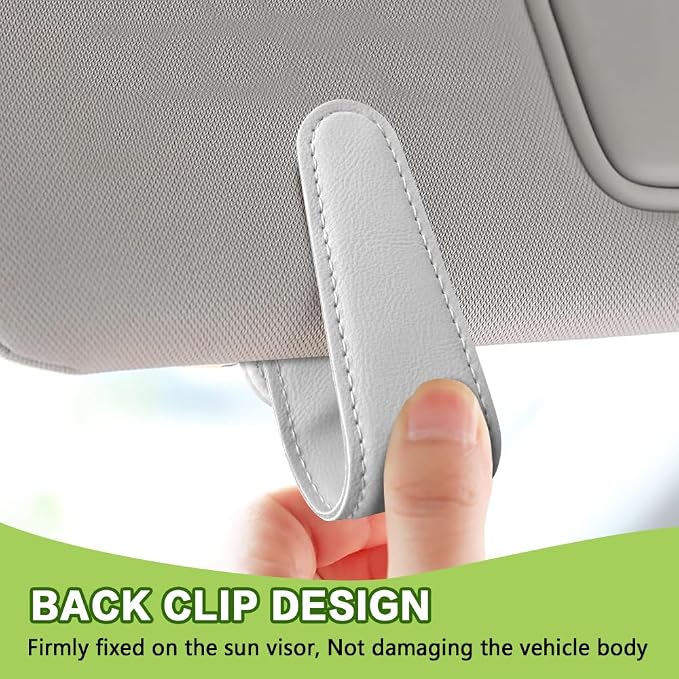 Sunglass Holder for Car, Sunglasses Clip for Car Visor, Magnetic Leather Vehicle Eyeglass Hanger Clip, Auto Ticket Card Glasses Organizer Clamp Accessories for SUV Sedan (White)