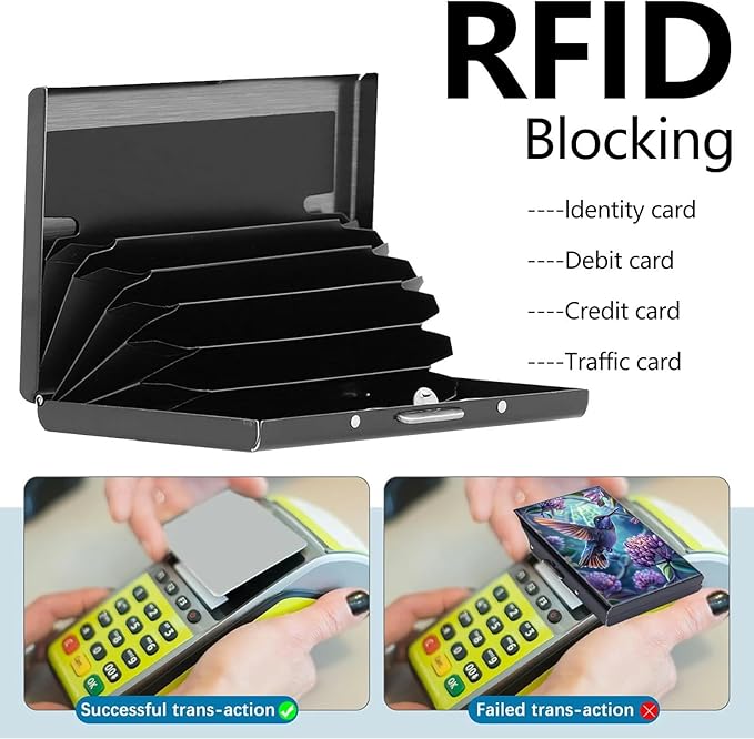 Credit Card Holder, Hummingbird Design Mini RFID Blocking Aluminum Wallet Slim Metal Hard Case Shell Travel Wallet ID Case Small Credit Cards Case Business Cards for Women Men Girls