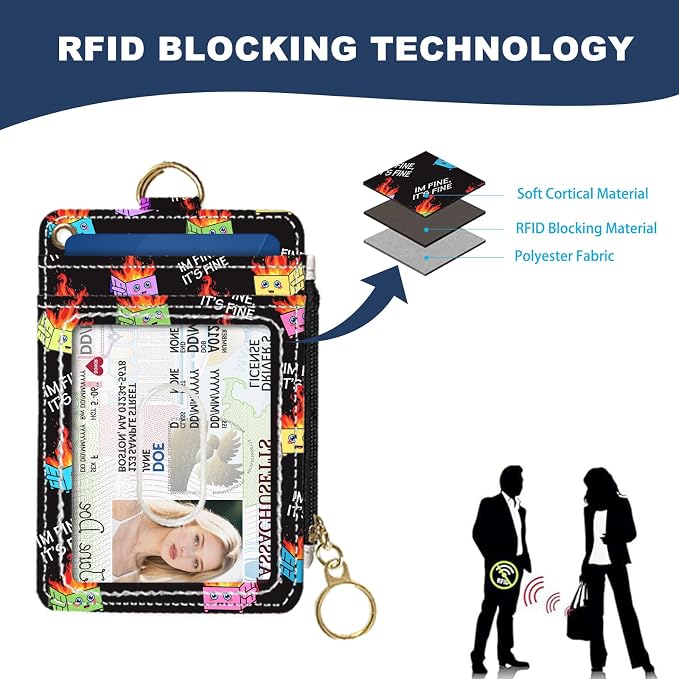Slim Wallet Credit Card Holder, Small Stove, RFID Wallet Women Cute Small Front Pocket Wallet With Zipper, PU Leather Thin travel RFID Blocking Card Case ID Window,Ladies Gifts