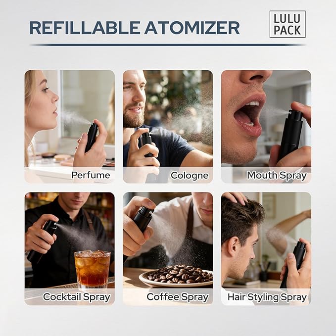 Fusupak Perfume Atomizer Travel Bottle Refillable: Cologne Sprayer Portable for Men - Mini Spray Empty for Refill - 8ml Small Size Black