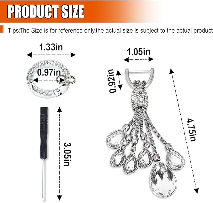 Bling Rhinestone Car Keychain, Fashion Auto Key Fob with Screwdriver, Vehicle Key Decoration Accessories for Woman (White)