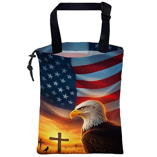 Cross American Flag Car Trash Bag Eagle Waterproof Car Trash Bag Hanging Leakproof Car Garbage Bag Washable Reusable Trash Bag For Car Interior Hanging Organizer Storage Vehicle Travelling Camping