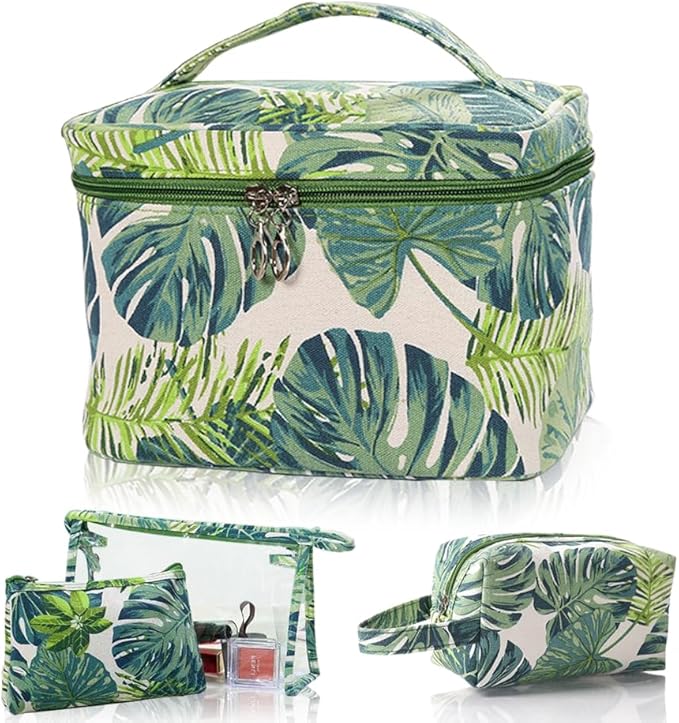 Makeup Bag 4 Pcs Cosmetic Bag Set Portable Travel Cosmetic Bag Multifunction Organizer Storage Bag Toiletry Bag forWomen and Girls (GREEN2)