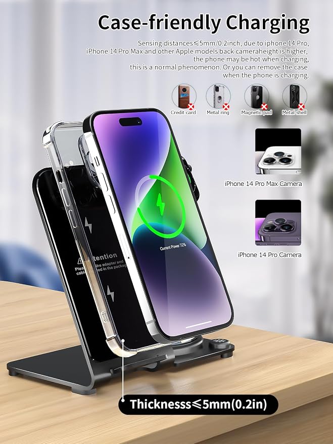 Wireless Charger, Aluminum Alloy 3 in 1 Wireless Charging Station for Apple iPhone/iWatch/Airpods,iPhone15 14,13,12,11 (Pro, ProMax)/XS/XR/XS/X/8(Plus),iWatch8/7/6/SE/5/4/3/2,AirPods 3/2/pro