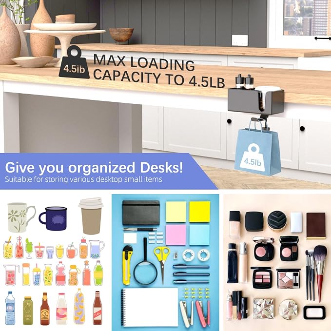 CUBE TECH 5 in 1 Desk Pencil Holder - Clamp on Under Desk Headphone Hanger - Rotating Headphone Holder Detachable Pen Holder Desktop Storage